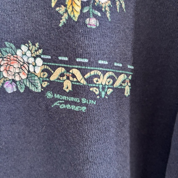 Vintage 90's Navy Blue Morning Sun Floral Graphic Crewneck Sweatshirt Size Large - Picture 4 of 10